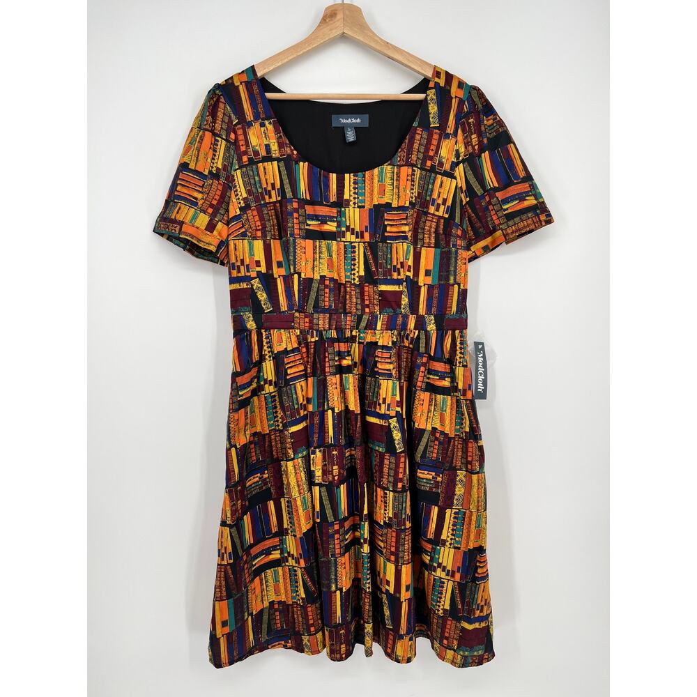 ModCloth What's the Scoop Dress Library Books RARE Large Cotton A Line NEW Retro